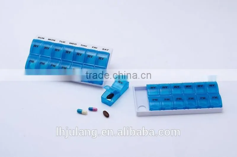 Hot sell plastic 14 compartment pill box / plastic 14 compartment pill box