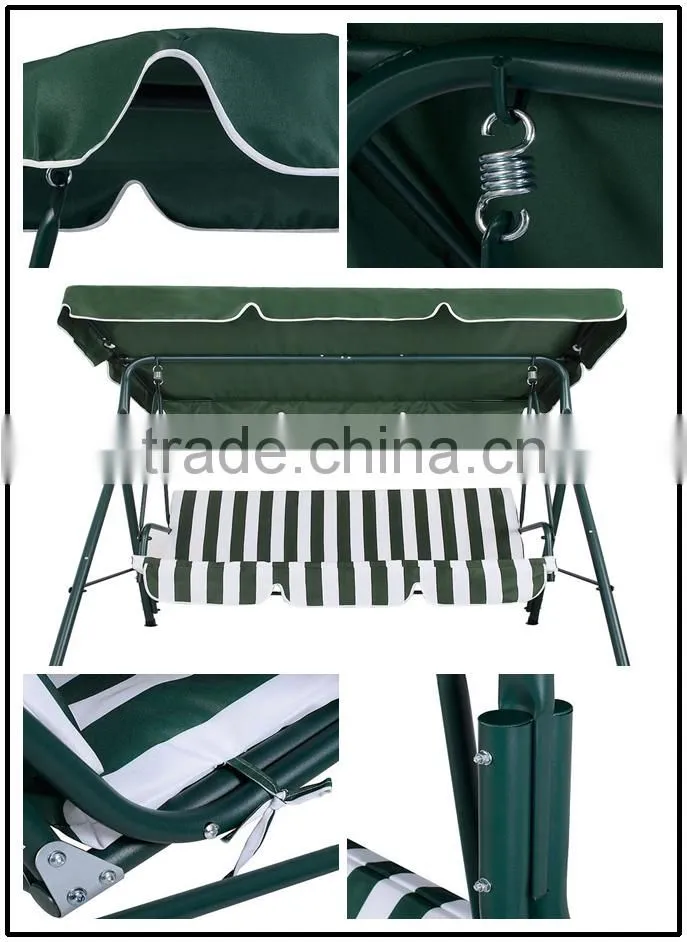 Customized 3 seats green strip garden swing chair for hot sale