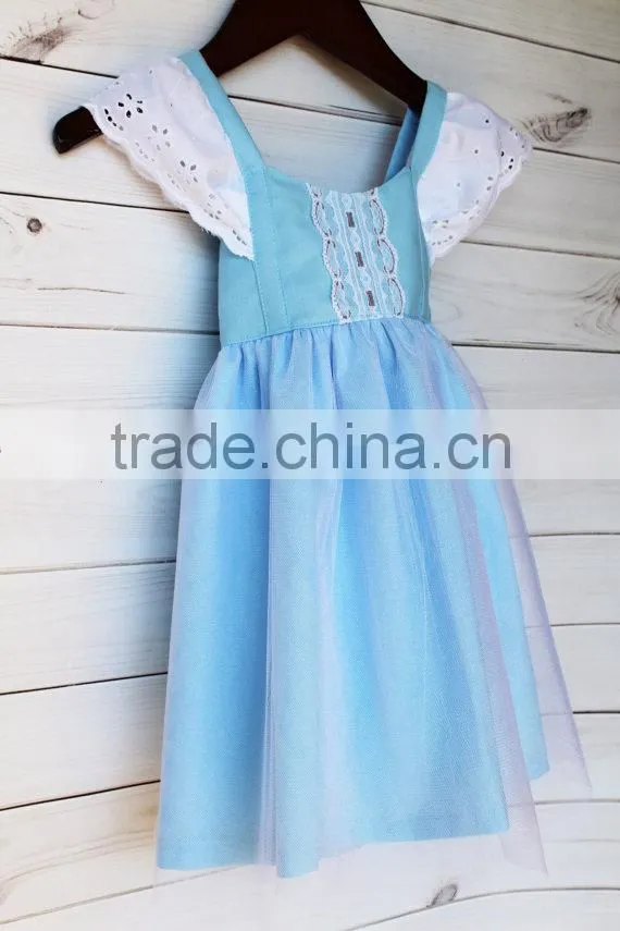 New arrival baby Clothes wholesale Hot sale cotton cheap 2017 blue Children's Boutique fashion girls short frocks dress
