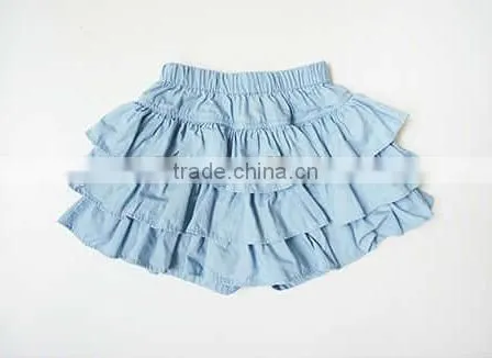Denim Clolr 3 Layers Ruffle Shorts Stylish Kids Clothes Girls Shorts Wholesale