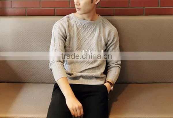 Crew neck men argyle pattern cable fancy sweater