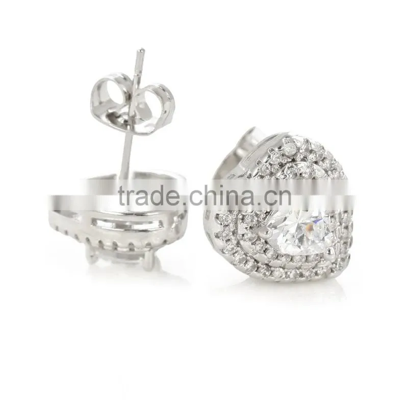 Double row diamond love shape Heart-shaped zircon earrings