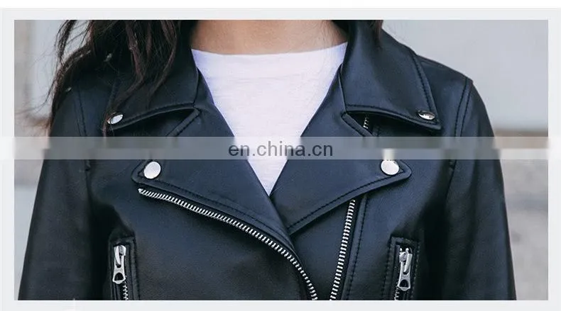 Fashion Cool Zip Front Black Leather Jacket Woman / Real Sheep Skin Jacket Leather / Leather Motorcycle Jacket