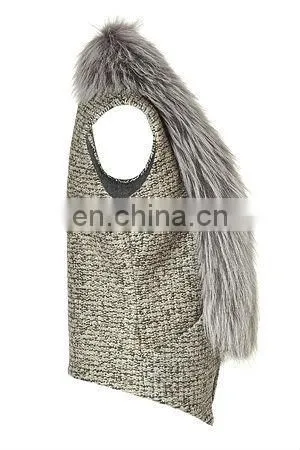 gray raccoon collar wool vest/quality+OEM+ODM