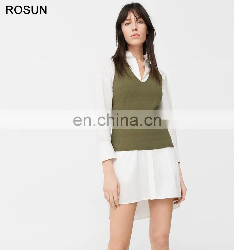 100% cotton knit top for Women as Sleeveless V Neck Sweater of plain clothing