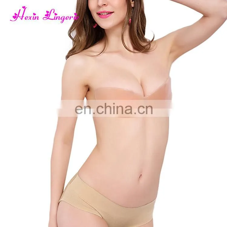 Premium Nude gather backless self adhesive push up strapless silicone bra