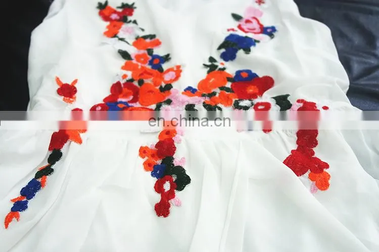 China Alibaba silk sleeveless deep v neck white embroidery women casual dresses