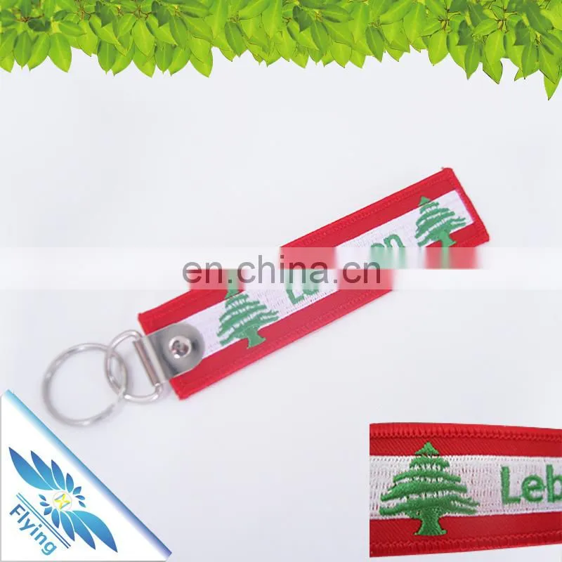 Customized big embroidery decorated giveaway key chains, bulk cheap cloth polyester keychains with logo for sale