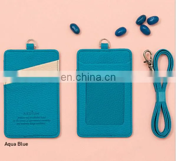 custom leather id card holder lanyard
