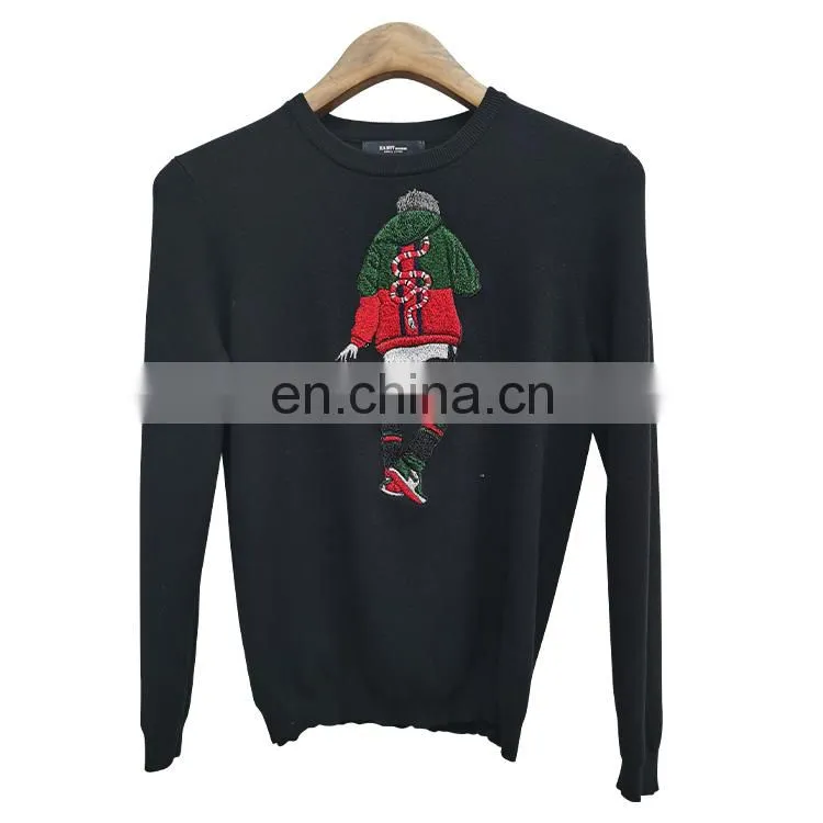DiZNEW New Design Custom Knitted Embroidered Black Ugly Christmas Sweater Men