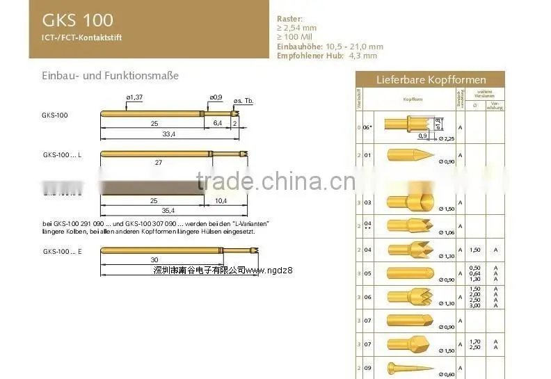 test needle GKS-075 289 050 A 2000 PCB Round head probe