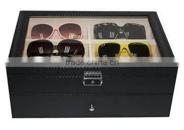 Black Leather large Jewelry Box sunglass organizer,black leather watch box organizer,hard shell faux leather drawer organizer