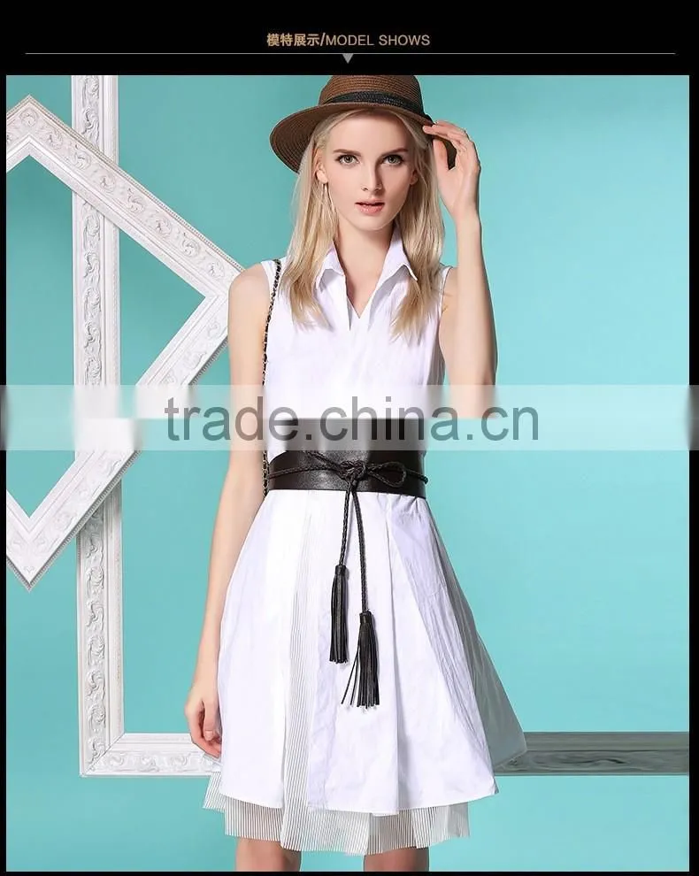 best quality girls summer sundress and white sleeveless dress with leather belt