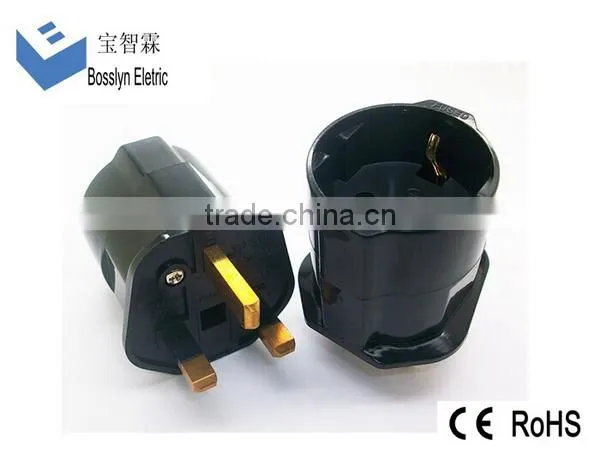 CE ROHS Approved HK UK Ireland Singapore Malaysia India Kuwait Bahrain Type G to Schuko Germany Type F plug travel adapter