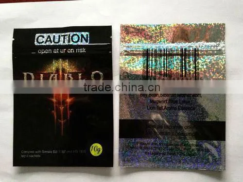 Caution herbal incense potpourri bag blend with heat sealed/Aluminum foil bag