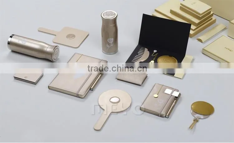 PU notebook rubber bans thin metal bookmark clamp steel pen gift set
