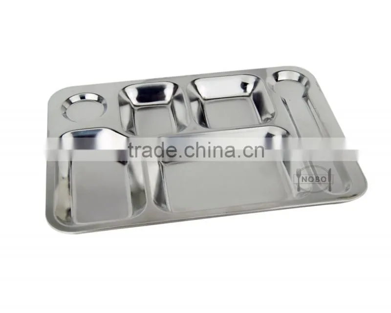 Hospital Use Stainless Steel 6 Compartments Dinner Food Serving Plate