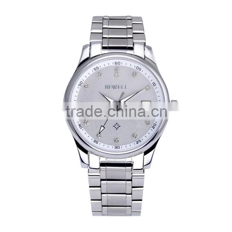 Bewell Stainless Steel Luxury Silver Men's NEW Fashion Quartz Watch WristWatch Watches
