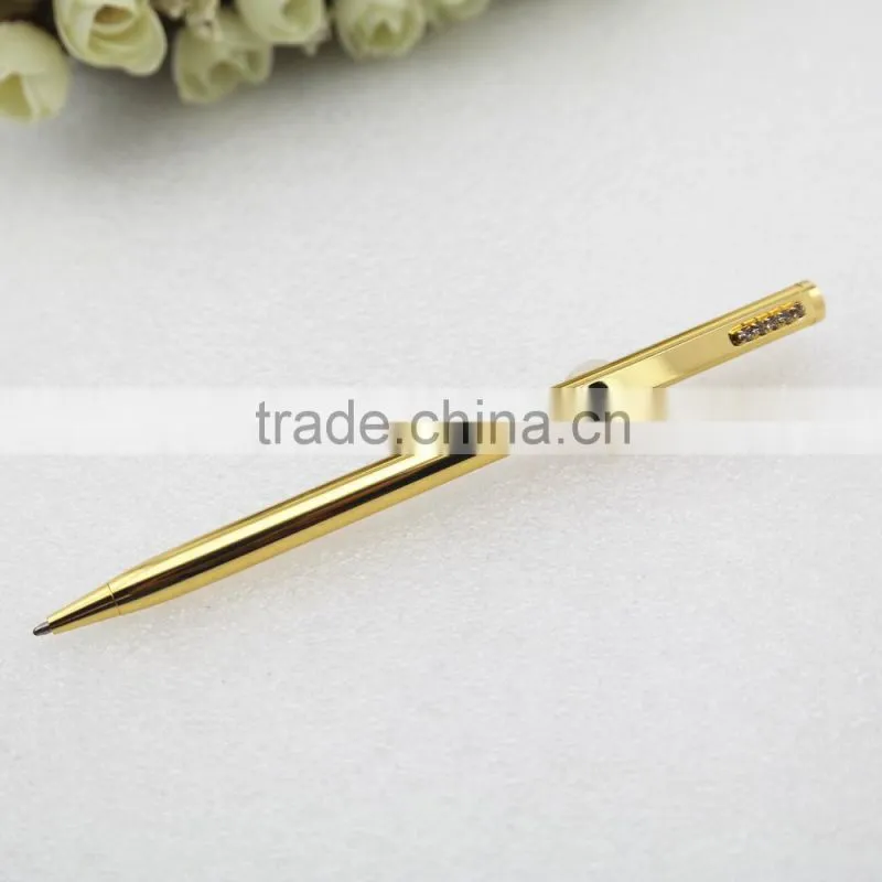 Gold slim metal pen , 24K gold pen with crystal
