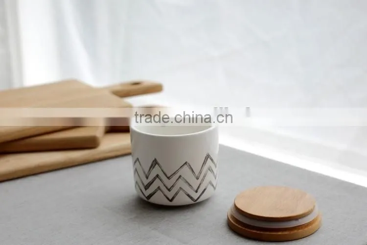 customized household porcelain candle jars with wooden lid