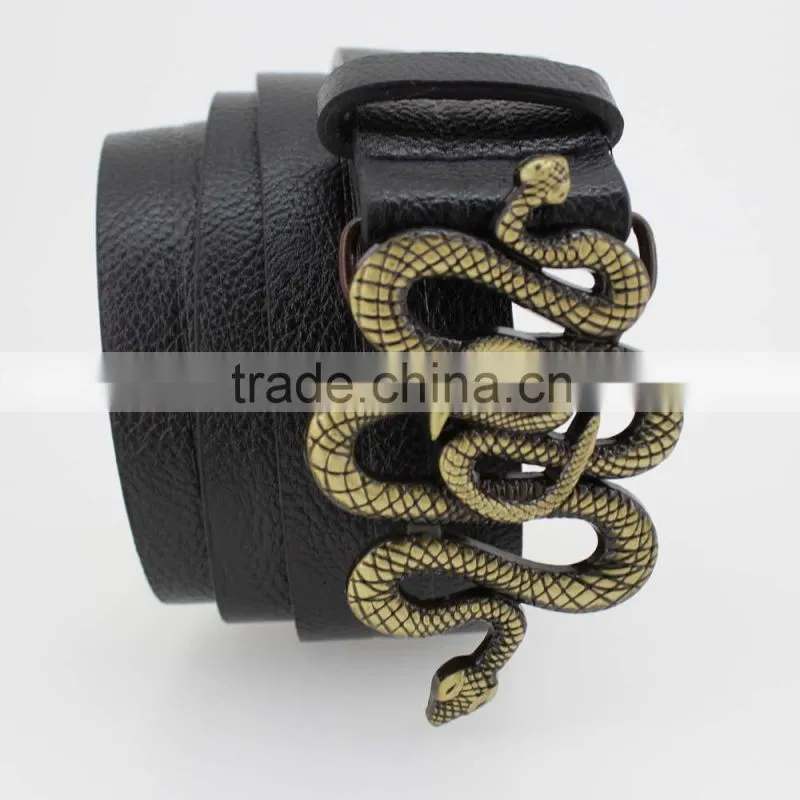 2015 Vintage Style pu casual belt for women with Snake shape buckles in yiwu
