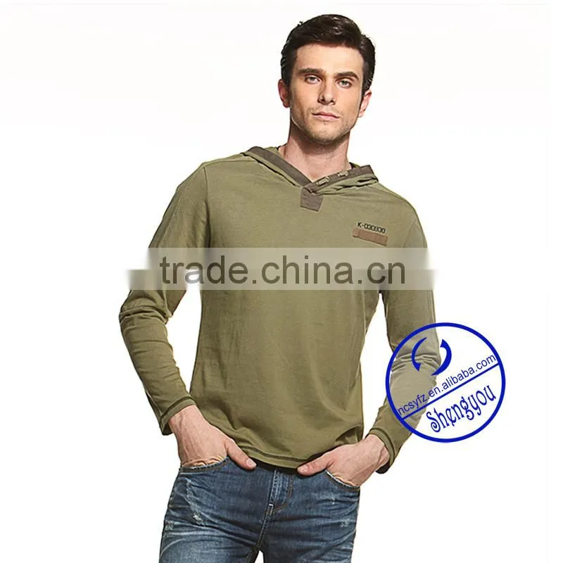 custom long sleeve mens tshirt with hood wholesale china