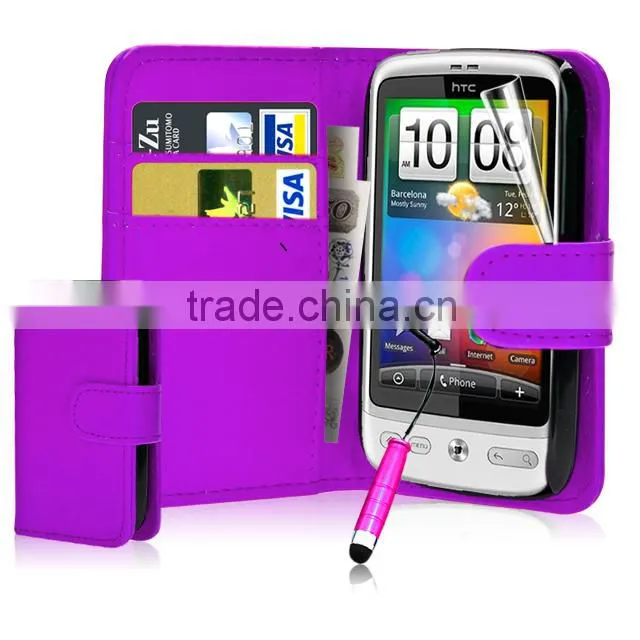 Set Screen Protector Stylus And Case For HTC Desire C , Dark Blue Leather Wallet Waterproof Case For HTC Desire