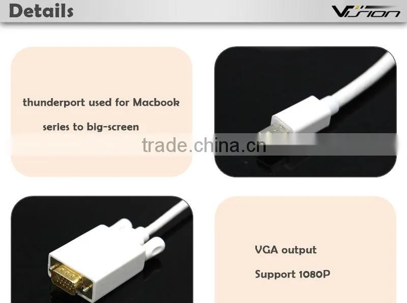 Gold palted Mini Display port to VGA convert dongle in white