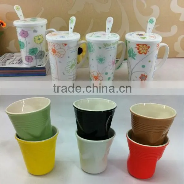 double wall decal ceramic lovers cups with silicone lid