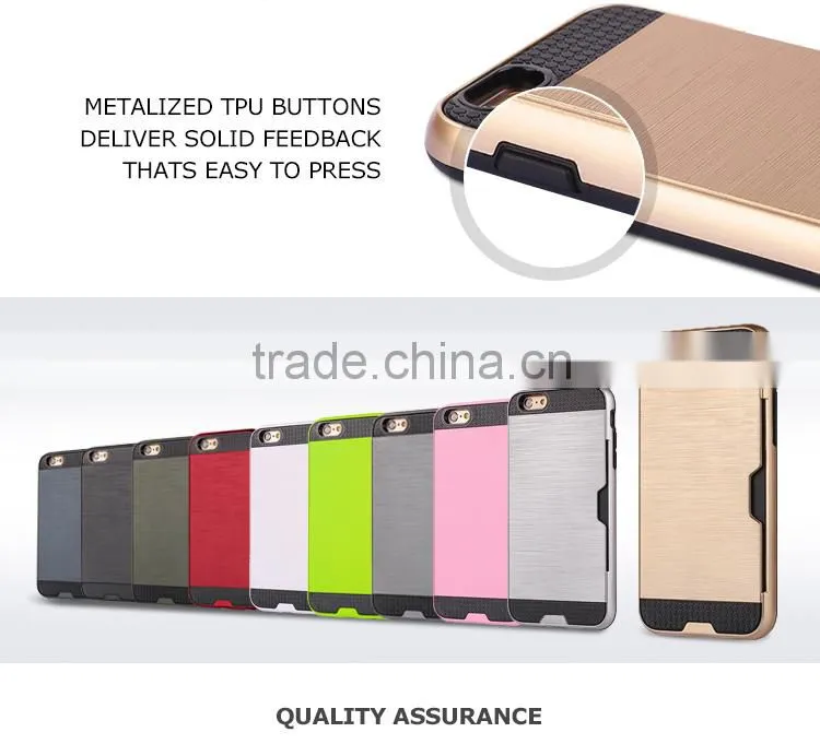 Free sample mobile phone cover case pc wiredrawing tpu hybrid case smartphone with card holder for Iphone6 6s plus case