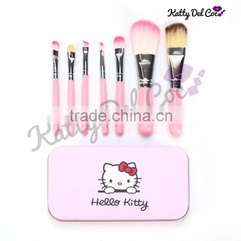 Best quality wooden handle 7pcs cute makeup brush set hello kitty makeup brush set