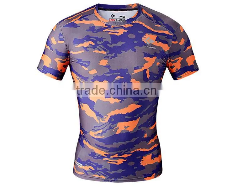 Crew neck sublimation camouflage t-shirt fitness compression sports camo t shirt
