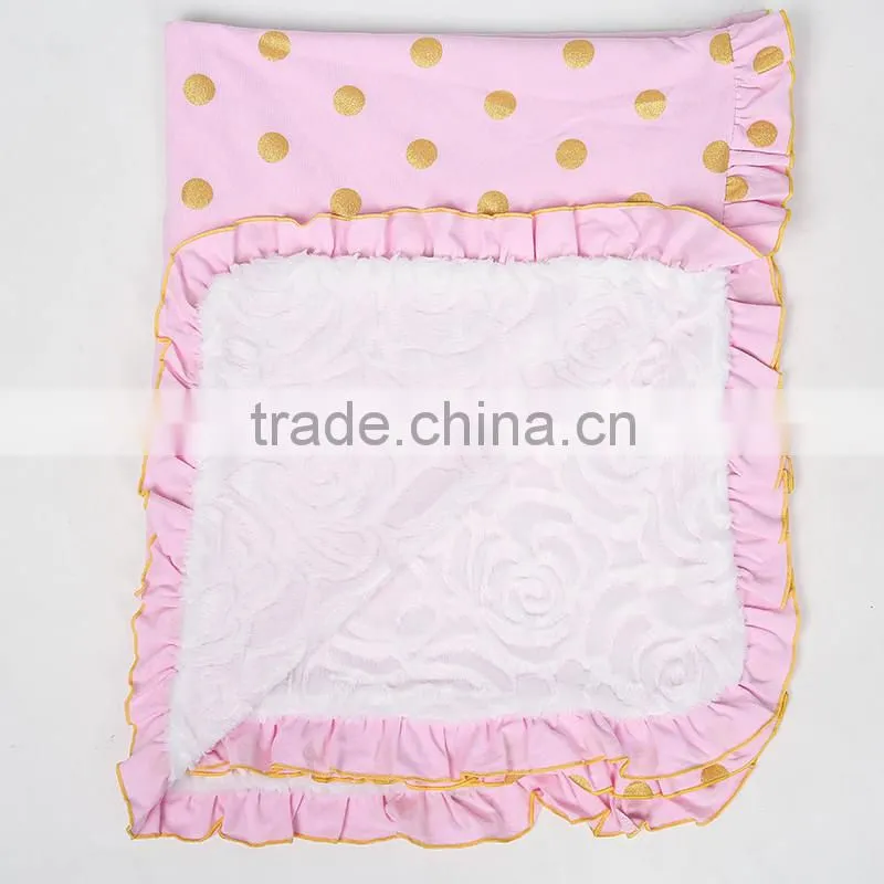 wholesale new arrival Toddler blanket gold dots soft ruffle cotton blanket for babies