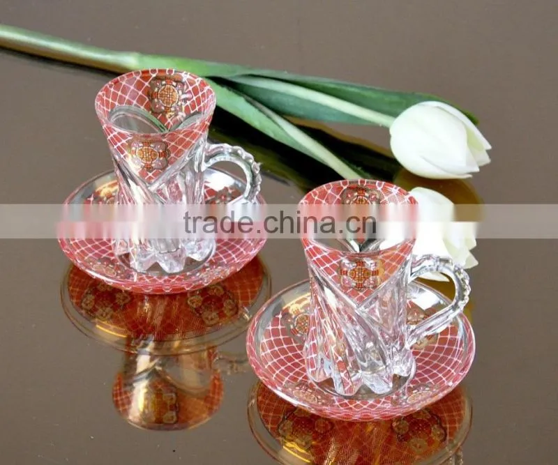 decal glass coffee cup and saucer set