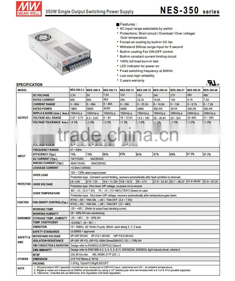 NES-350-24 UL 350W LED switch power supply Meanwell brand