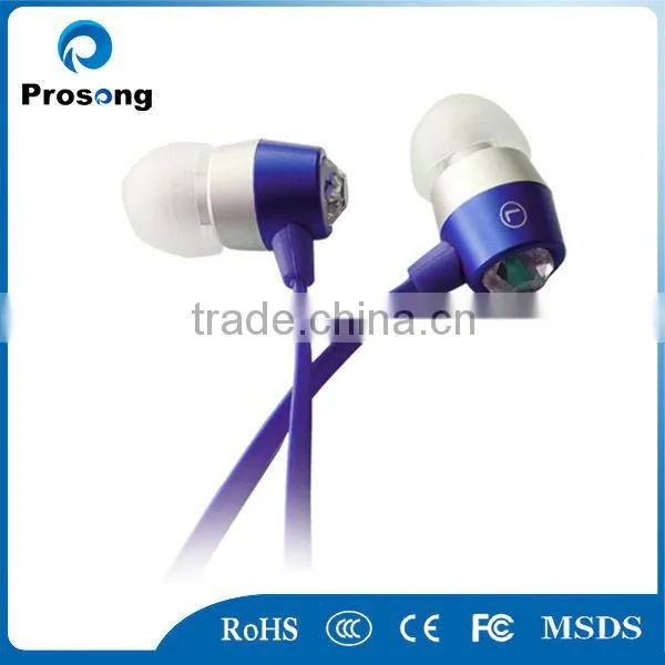 High quality diamond earphone new crystal earphone flat cable design earphone