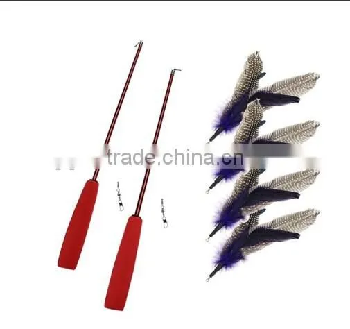 QQPet Telescoping Fishing Rod Spin Feather Cat Wand Cat Teaser Toys