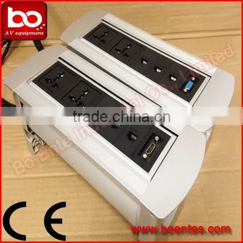 Tabletop Manual Rotating Power Socket with Universal Outlets and Network/HDMI/USB/VGA