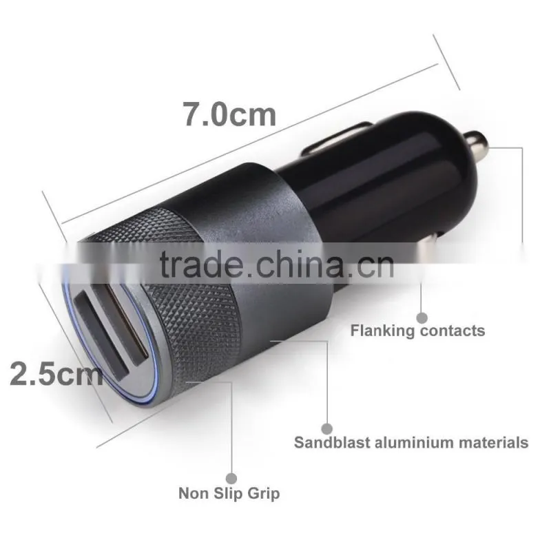 Multifunction 12v 24v 2.1A 1.0A Aluminium Bullet Dual Port USB Universal Car Charger for Iphnoe Ipad Normal Usb Phone