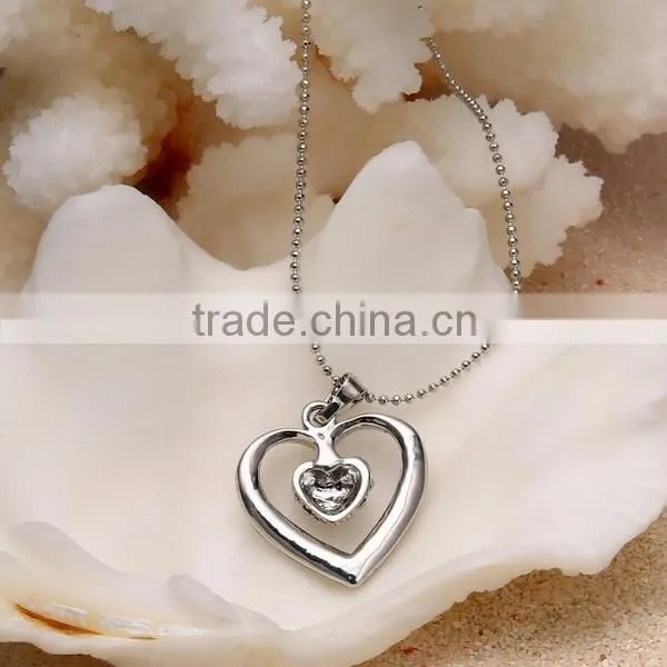 Fashion Lady White Zircon Double Heart Pendant Necklace Wholesale ZTYH-102207