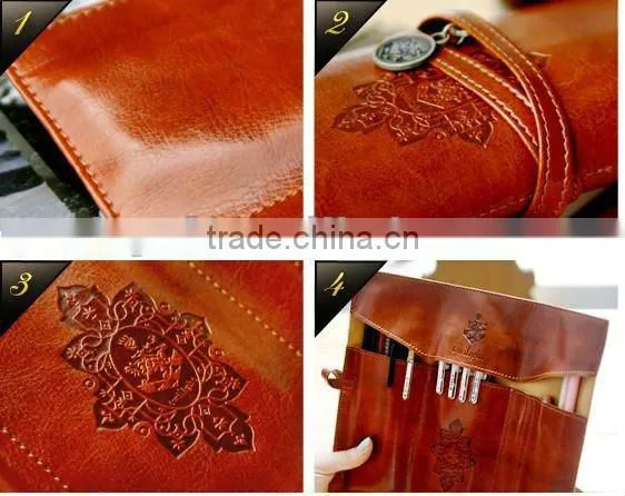 Korea style high-capacity handmade PU leather cosmetic fashion rolling bag