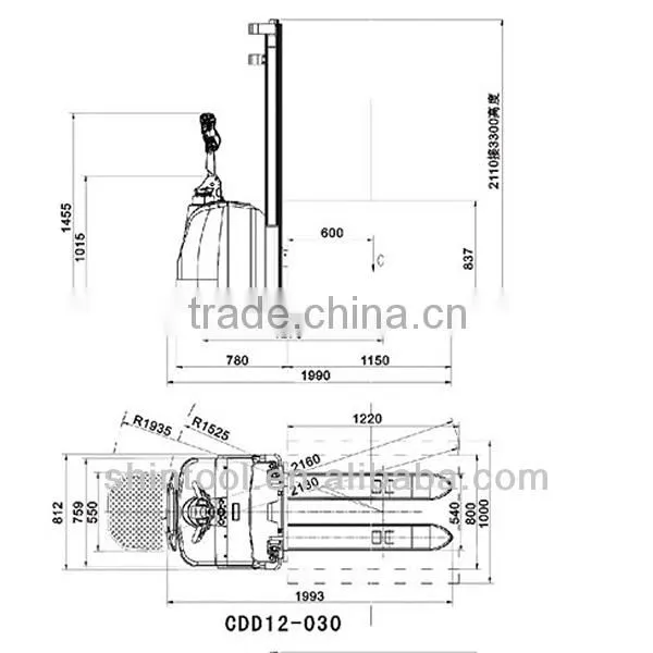 1.2T electric pallet stacker with 2-stage STD.