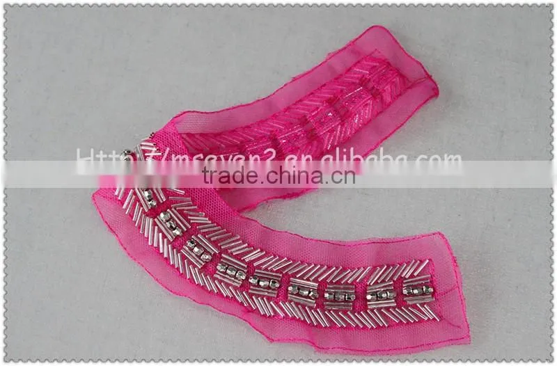 2016 New Design Handmade red net fabric beaded collar, crystal tube round beads collar