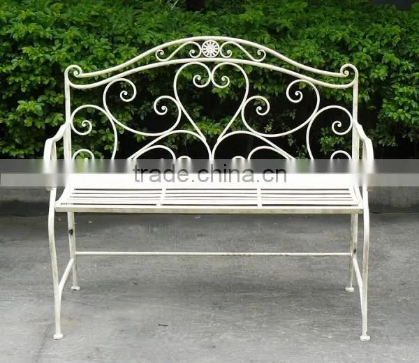 Powerlon Garden Wrought Iron 2 Seater White Bench