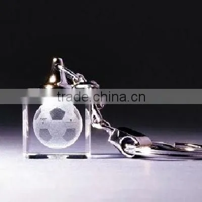 cute football lasered crystal cube keychain