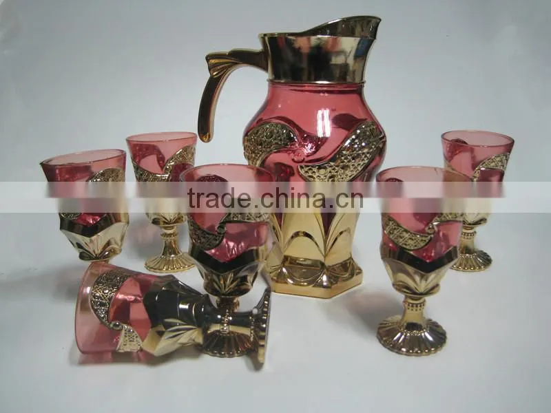 7pcs golden glass set with color,7pcs of gold plated glassware sets