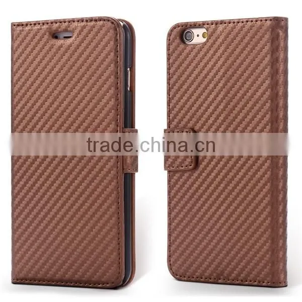 High Quality Carbon Fiber Pattern Wallet Flip Stand Leather Mobile Phone Case For iPhone 6S