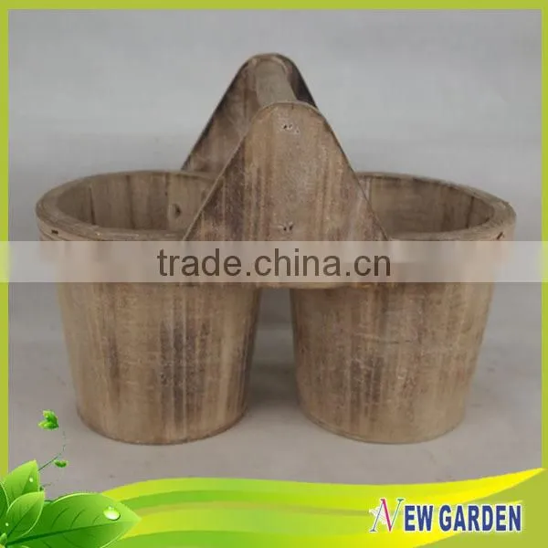 Elegant Handmade Indoor And Outdoor Wood Split Pot Planter With Handle