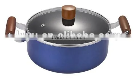 8pcs Wooden color bakelite handle pressed aluminum nonstick pots and pans