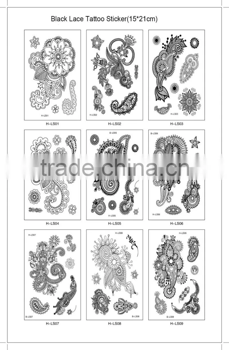 China Girl Body Art Black Color Temporary Tattoo Sticker For Sale T005-009